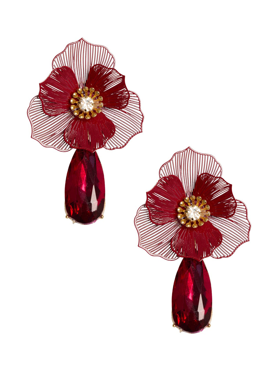 Filigree Flower Earrings With Teardrop Gem